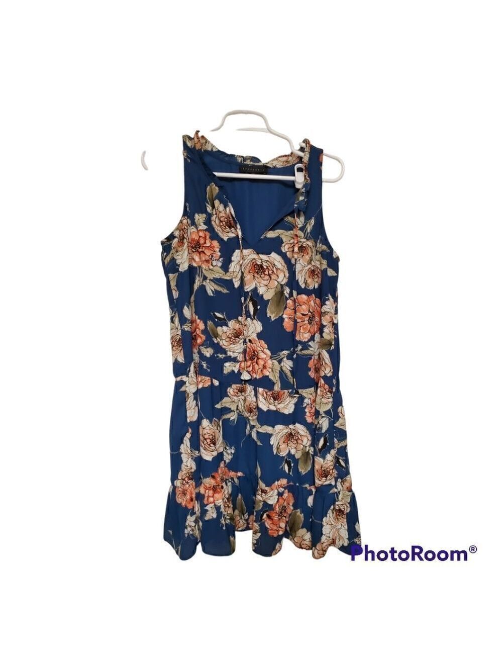 Sanctuary Floral Tassel Tie Mini Dress Navy Blue XS Boho